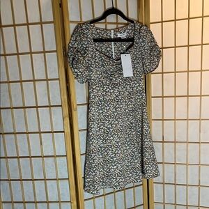 Blue and Yellow Puff Sleeve Midi Sundress